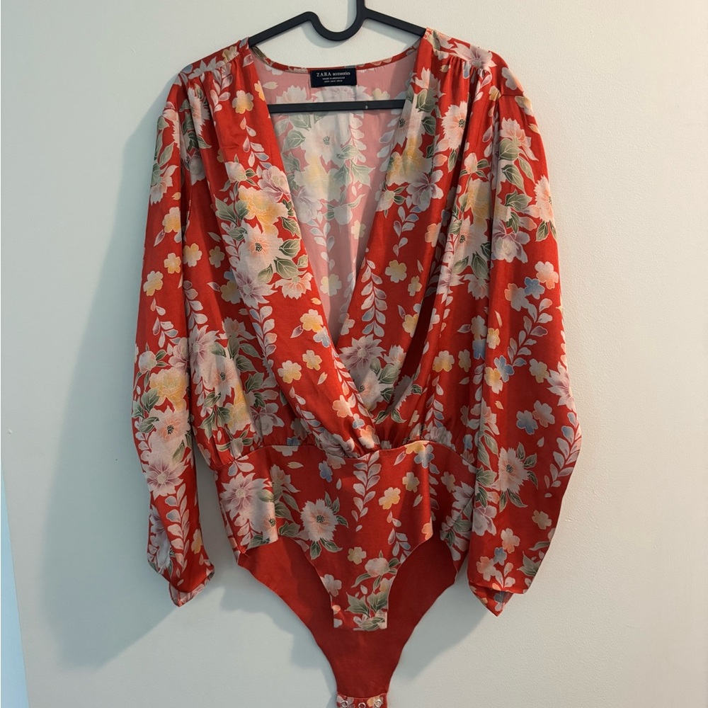 Zara Red Floral Long Sleeve Bodysuit